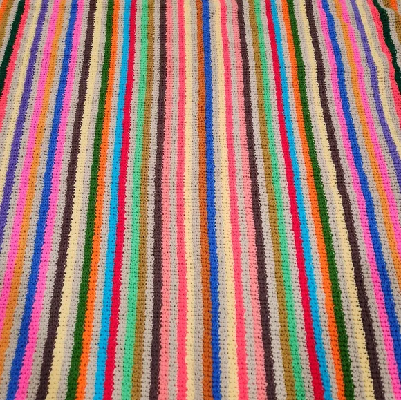 Vintage Striped Granny Square Afgan Blanket Queen Rainbow Multicolored Houndstoo - Picture 6 of 6